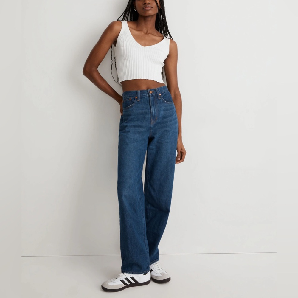 Madewell Baggy Straight Jeans in Dark Worn Indigo Wash high waisted relax fit